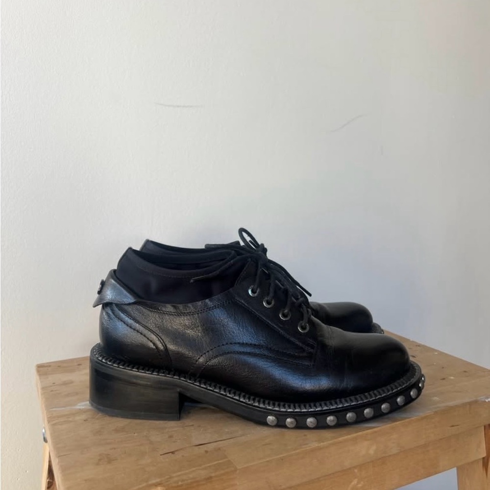 Black Leather Lace-Up Oxfords